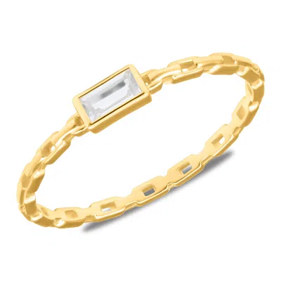 Max + Stone 14k Yellow Gold Baguette Cubic Zirconia Ring In Silver