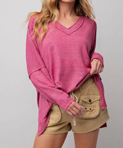 Easel Oversized Hacci Top In Fuchsia In Pink