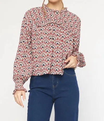 Entro Mock Neck Blouse In Ruby In Pink