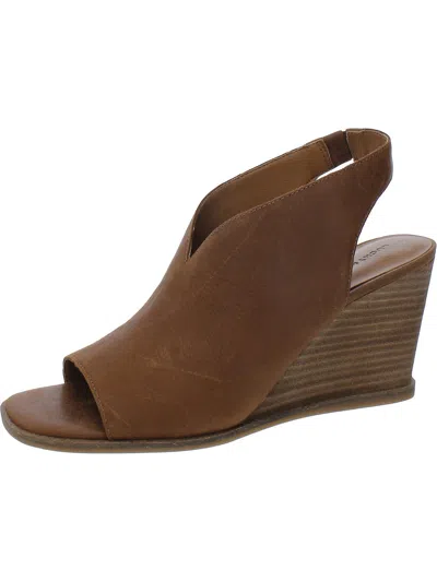 Lucky Brand Lordyn Womens Leather Stacked Heel Wedge Sandals In Brown