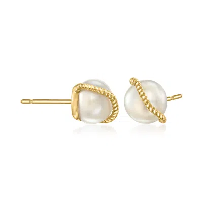 Ross-simons 8-8.5mm Cultured Pearl Roped Earrings In 14kt Yellow Gold In Silver