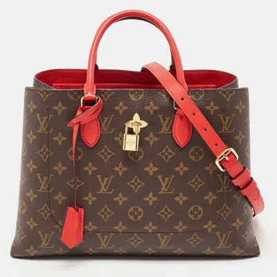 Pre-owned Louis Vuitton Coquelicot Monogram Canvas Flower Tote In Brown
