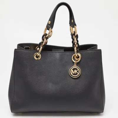 Michael Michael Kors Saffiano Leather Medium Cynthia Tote In Black