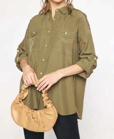 Entro Solid Pintuck Blouse In Olive In Green