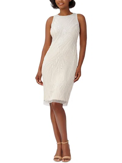 Adrianna Papell Womens Sequined Knee-length Sheath Dress In White
