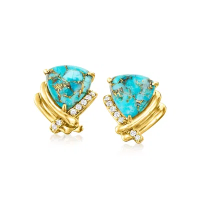 Ross-simons Turquoise And . Diamond Earrings In 18kt Gold Over Sterling In Blue