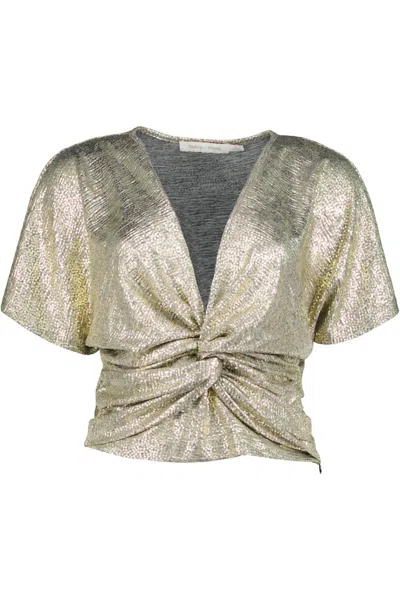 Bishop + Young Metallic Twist Front Top In Glam Gold In Silver