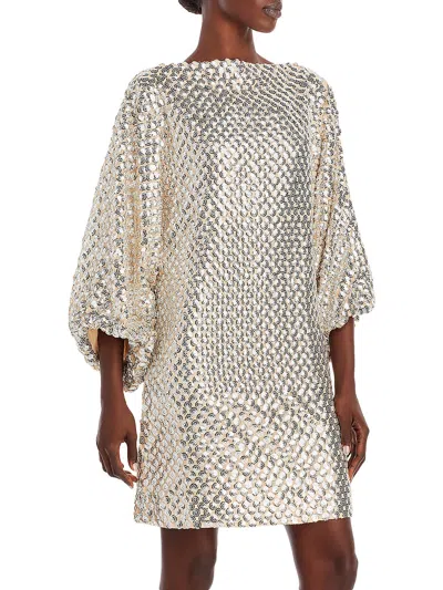 Rhode Andy Womens Silk Short Mini Dress In Metallic