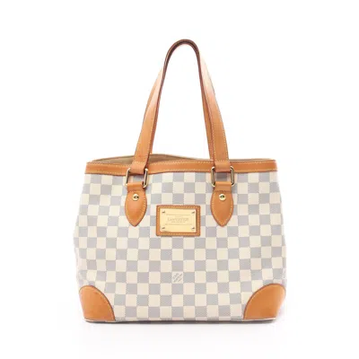 Pre-owned Louis Vuitton Hampstead Pm Damier Azur Handbag Tote Bag Pvc Leather In White