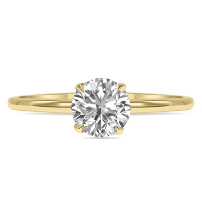 Sselects Lab Grown 1 Carat Diamond Solitaire Ring In 14k Yellow Gold F-g Color, Vvs1-vvs2 Clarity In Silver
