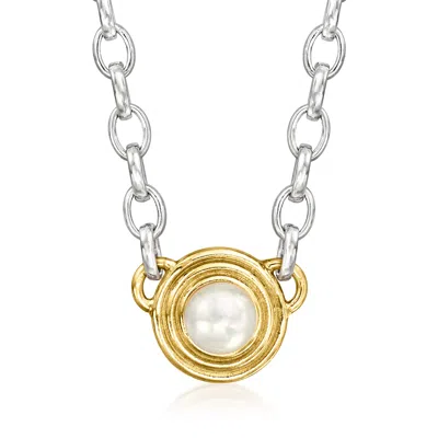 Ross-simons 8-8.5mm Cultured Pearl Disc Necklace In Sterling Silver And 18kt Gold Over Sterling