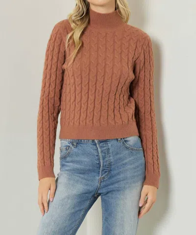 Entro Cable Knit Turtleneck Sweater In Cinnamon In Brown