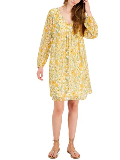 Inc Womens Mini Floral Print Shift Dress In Yellow