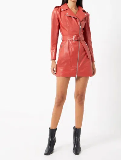 French Connection Etta Vegan Leather Belted Mini Dress In Saffron Spice In Red