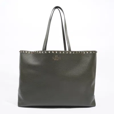 Valentino Garavani Rockstud Tote Khaki Leather In Gold