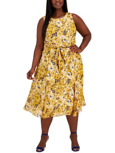 Kasper Plus Womens Floral Long Maxi Dress In Yellow