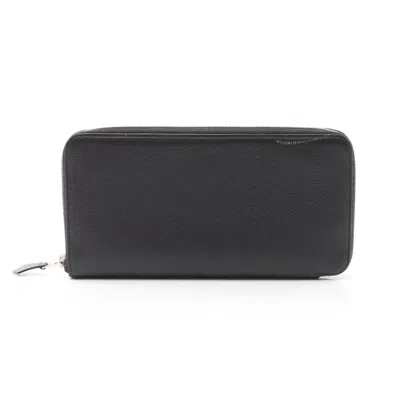 Pre-owned Hermes Azap Long Silk In Round Zipper Long Wallet Veau Epsom Silver Hardware □o Stamp In Black