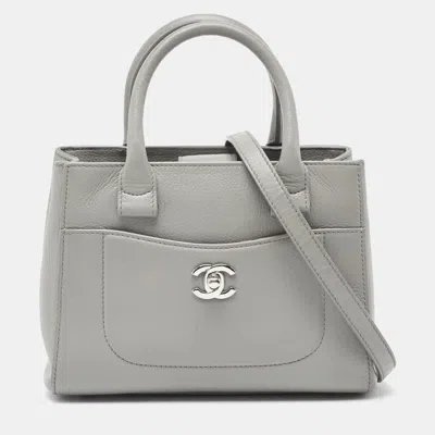 Pre-owned Chanel Leather Mini Neo Executive Shopping Tote In Grey
