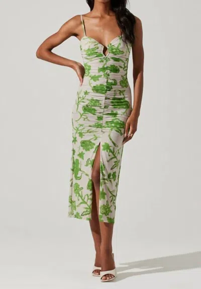 Astr Palermo Ruched Midi Dress In Green