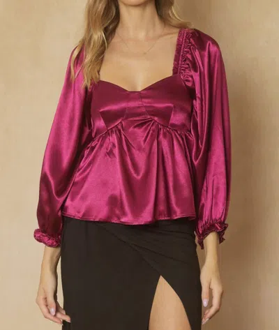 Entro Satin Bubble Sleeve Blouse In Sangria In Yellow