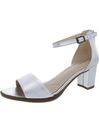Clarks Kaylin 60 2 Part Womens Leather Ankle Strap Heel Sandals In Silver