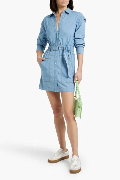 Derek Lam 10 Crosby Cotton-chambray Mini Shirt Dress In Blue