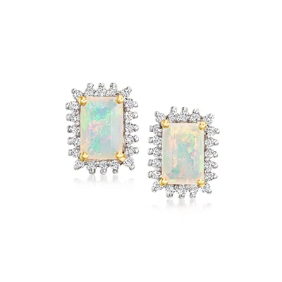 Ross-simons Opal And . Diamond Stud Earrings In 14kt Yellow Gold In Blue