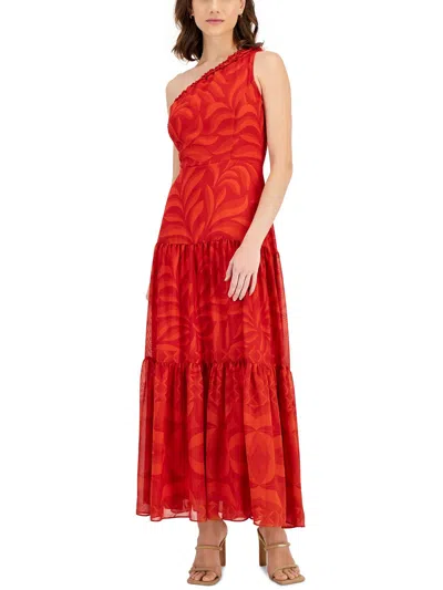 Taylor Womens Chiffon Tiered Evening Dress In Red