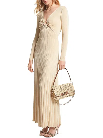 Michael Michael Kors Womens Metallic Long Evening Dress In Beige