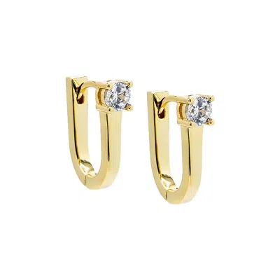 Adina Eden Solitaire Elongated Oval Shape Huggie Earring In Silver