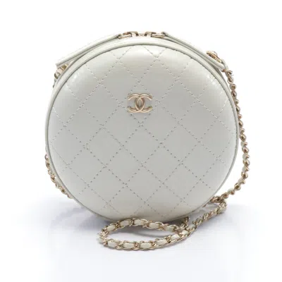 Pre-owned Chanel Matelasse Round Chain Shoulder Bag Leather Off White Gold Hardware