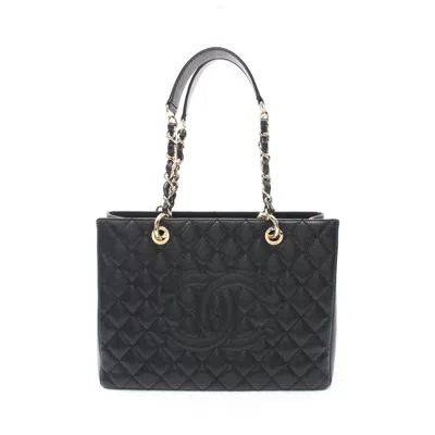Pre-owned Chanel Matelasse Grand Shopping Gst Chain Shoulder Bag Chain Tote Bag Caviar Skin Gold Hardware In Black