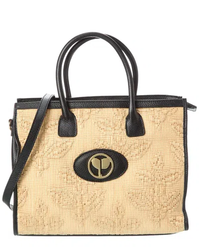 Persaman New York Jules Raffia & Leather Tote In Brown