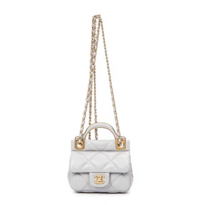 Pre-owned Chanel Mini Top Handle Flap Chain Crossbody In White