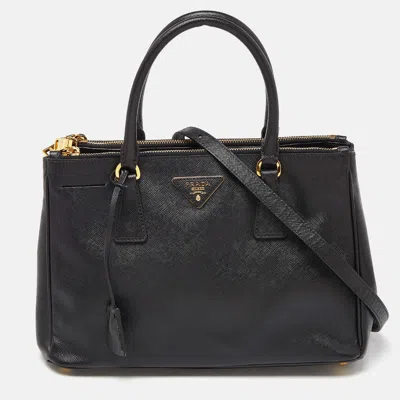 Prada Saffiano Lux Leather Small Galleria Double Zip Tote With Wallet In Black