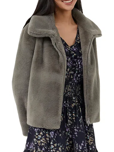 French Connection Womens Warm Casual Faux Fur Coat In Grey