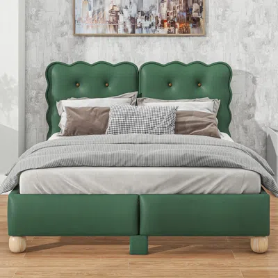 Simplie Fun Full Size Upholstered Platform Bed In Green