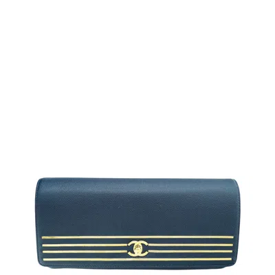 Pre-owned Chanel Navy Cc Captain Caviar Clutch In Blue