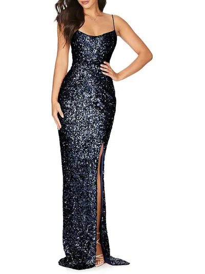 Nookie Womens Sequined Long Evening Dress In Black