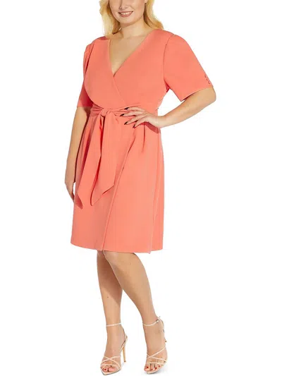 Adrianna Papell Plus Womens Panel Midi Wrap Dress In Pink