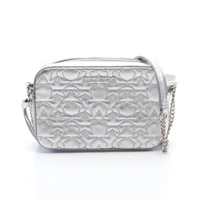 Jimmy Choo Haya Chain Shoulder Bag Leather Silver Quilting