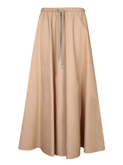 Moncler Poplin Midi Skirt In Brown