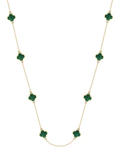 Gabi Rielle 14k Over Silver Malachite Clover Station Necklace In Gold