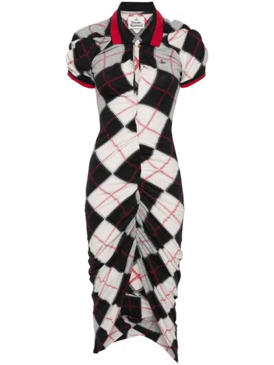 Vivienne Westwood Argyle-print Cotton-jersey Midi Dress In Grau