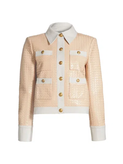 Alice And Olivia Kinley Jacke In Almond Off White