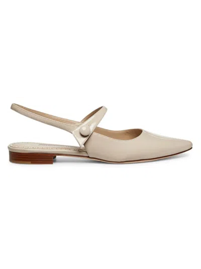 Manolo Blahnik Leather Mary Jane Ballerina Flats In Cream