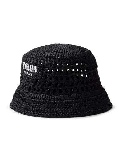 Prada Woven Fabric Bucket Hat In Black