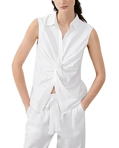 French Connection Twist Front Linen Blend Sleeveless Top In Summer White