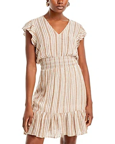 Rails Tara Stripe Ruffle Sleeve Linen Blend Dress In Palo Santo
