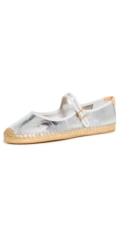 Tory Burch Metallic Mary Jane Espadrilles In Silver/gray/natural